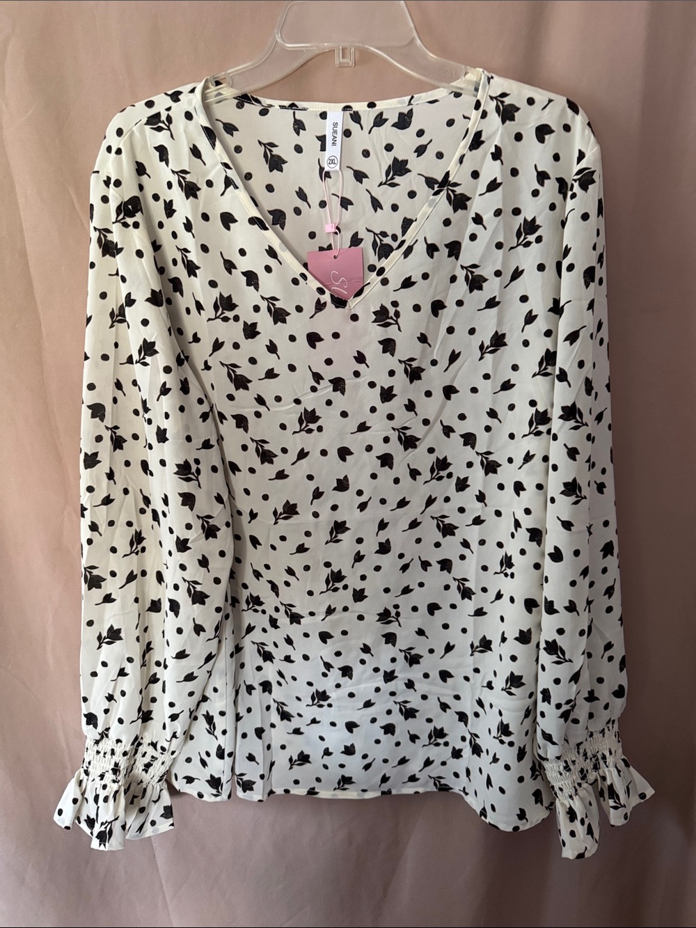 White Floral V-Neck Long-Sleeve Blouse - Black Floral Print